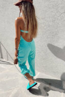 Strapless linen overall - turquoise